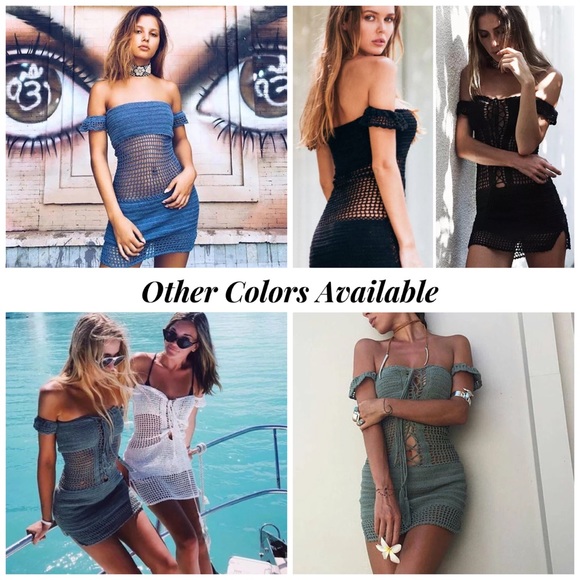 Boho Crochet Lace Up Beach Dress Bikini Coverup - Picture 7 of 14